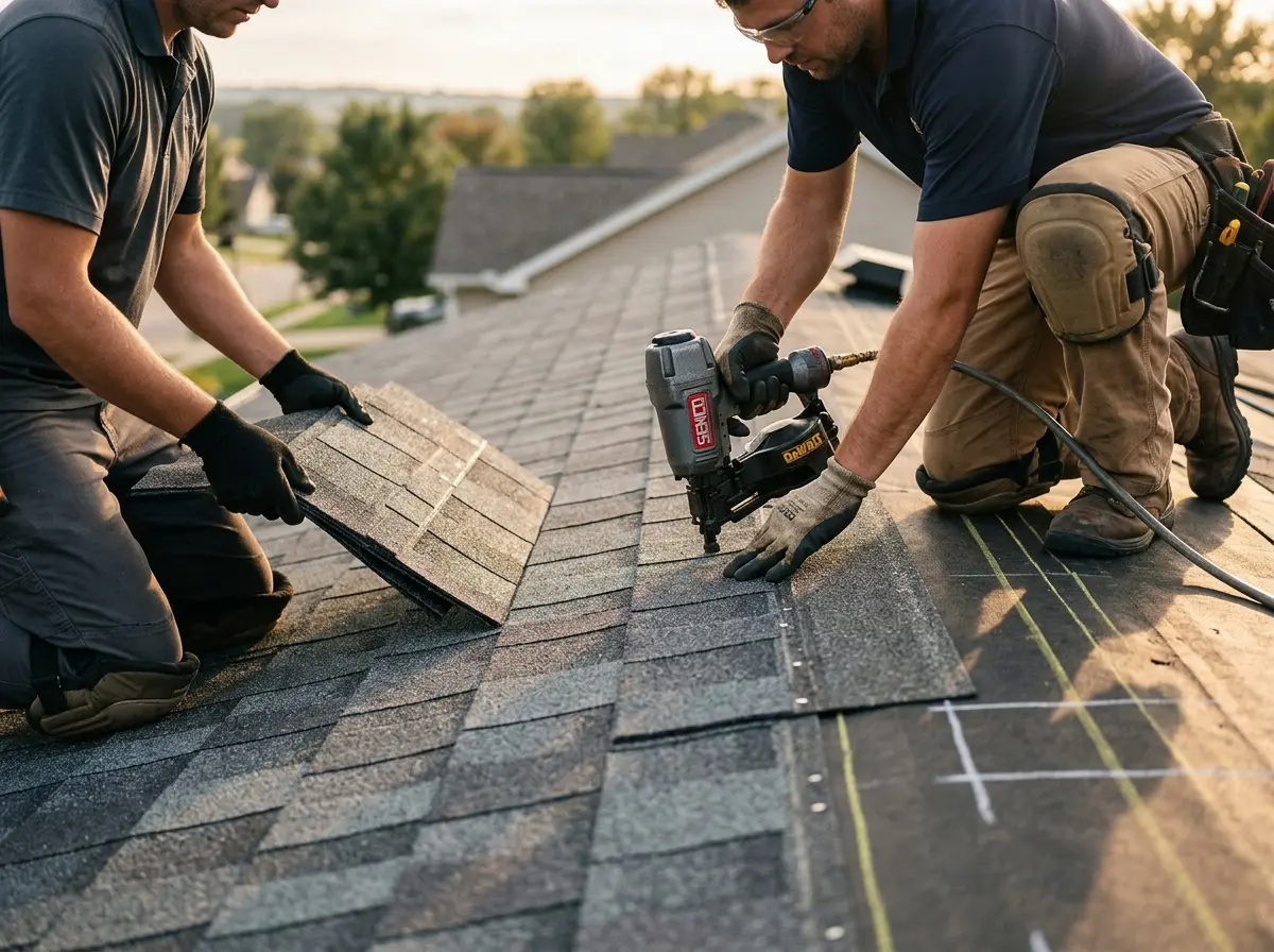 Professional roofer working on a residential roof in Southwest Ranches